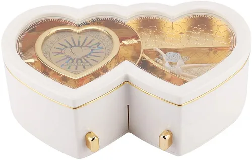 Vista 7 de Joyero de doble corazón, bailarina, caja de música musical para niñas pequeñas (blanco)