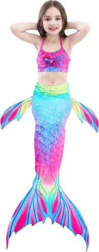 Vista 4 de GALLDEALS - Conjunto de bikini de sirena para natación cosplay con monofín de 9 a 10 años