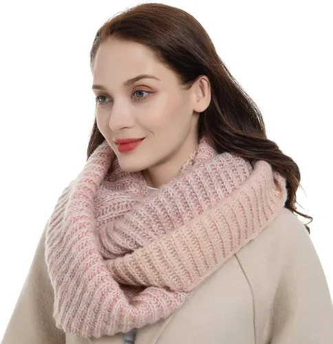 Vista 4 de Las mujeres de invierno de punto infinito bufanda círculo lazo bufanda Beanie conjunto grueso cuello bufanda calentador