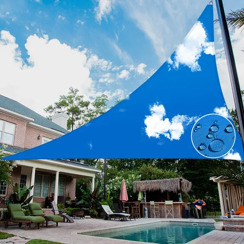 Vista 8 de Patio Toldo tipo vela triangular impermeable, 5 x 5 x 5 pies, toldo de tela de alta densidad, 95% de bloqueo UV, cubierta Patio para exteriores