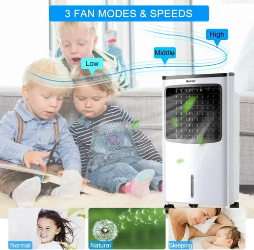 Vista 5 de COSTWAY Enfriador evaporativo, ventilador de refrigeración portátil con control remoto, 3 modos, función de temporizador de 3 velocidades y 7.5