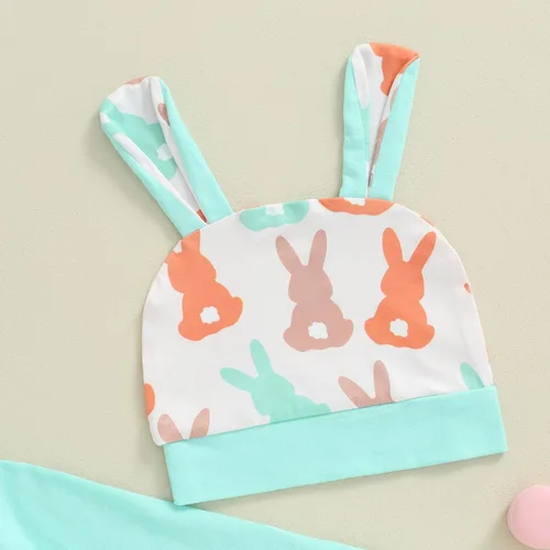 Vista 5 de hhchenyulemon Conjunto de mameluco de manga corta con estampado de conejito y gorro, ropa para bebés y niños pequeños