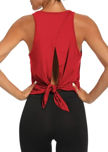 Vista 4 de Bestisun Camisetas de yoga con espalda abierta para mujer, con lazo en la espalda