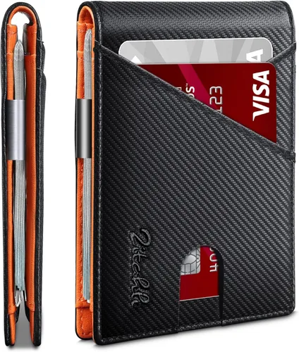 Vista 36 de Zitahli - Billeteras delgadas RFID para hombres, billetera de cuero flexible con clip de dinero, cartera minimalista con bolsillo frontal