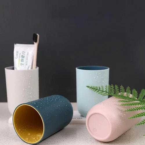 Vista 2 de Vaso de agua de plástico irrompible reutilizable, vasos con cepillo de dientes, vasos multicolor para niños y parejas (gris)