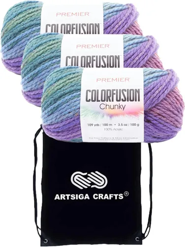 Vista 13 de Premier Yarns Colorfusion Chunky Autumn Sky 1174-02 (3 madejas) Same Dyelot Chunky Bulky #5 - Hilo de tejer suave 100% acrílico con 1 bolsa