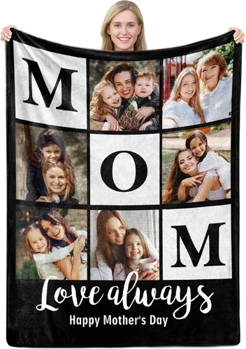 Vista 15 de MeMoShe Manta personalizada para el día de la madre, regalos de hija, hijo, manta personalizada con fotos, regalos para mamá, mujeres, regalos