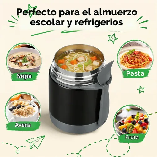 Vista 7 de Termo de sopa de 10 onzas para comida caliente para niños, tarro de comida aislado, contenedor térmico de almuerzo de comida caliente, caja de Negro