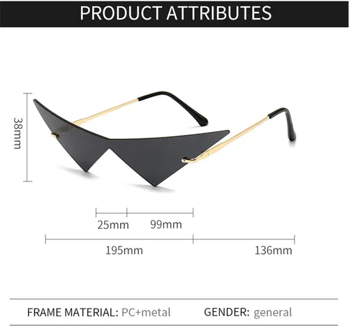 Vista 5 de willochra Gafas de sol triangulares sin marco de una pieza para mujer, lentes de sol de moda con lentes de océano, gafas de sol para hombres