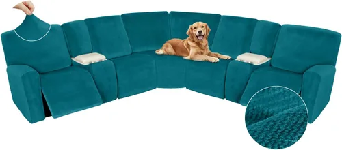 Vista 602 de Arfntevss Fundas de sofá seccional reclinable de terciopelo, Funda de sofá seccional de esquina para sofá reclinable, Funda elástica suave