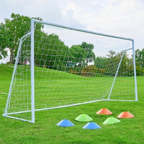 Vista 8 de Portería de fútbol de 12 × 6, 8 x 6 y 6 x 4 pies para patio trasero, portería de fútbol de acero de 2 pulgadas de diámetro para niños y adultos