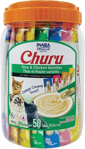 Vista 26 de INABA - Golosinas Churu para gatos, puré cremoso para gatos, sin cereales, que se puede lamer y exprimir / suplemento con vitamina E y taurina, 0.5