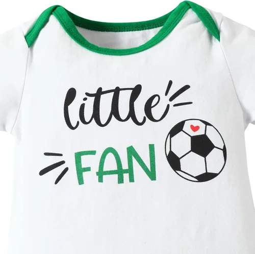 Vista 3 de Ropa para bebé niño, trajes de fútbol con temática de deportes de fútbol, accesorios de fotos, mameluco con tirantes, pantalones cortos