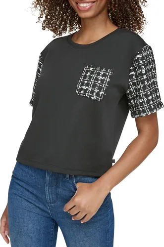 Vista 3 de Karl Lagerfeld Paris Top corto con detalle de tweed para mujer