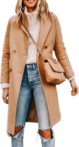 Vista 2 de Yousify Womens Notched Lapel Collar Double Breasted Pea Coat Winter Wool Blend Over Coats Long Jackets