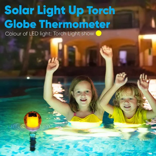 Vista 4 de Pyle Termómetro flotante para piscina con luz LED solar – Sensor de temperatura inalámbrico impermeable para bañera de hidromasaje, spa, estanque