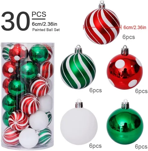Vista 6 de Juego de 30 adornos de bolas de Navidad, bolas de adornos de Navidad inastillables, decoración de árbol de Navidad, bolas de árbol de Navidad rojas