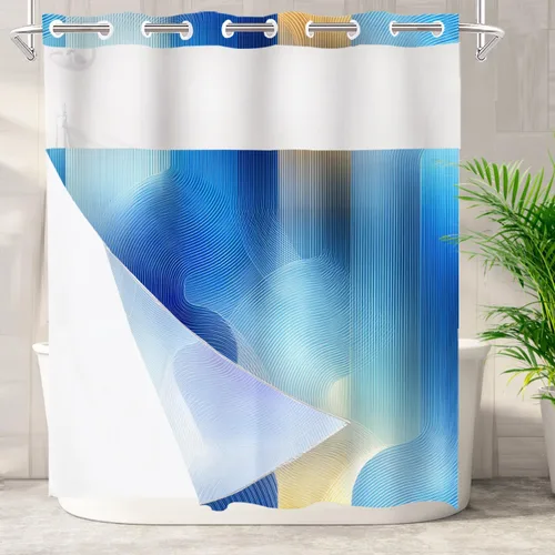 Vista 12 de Batmerry Maritime Nautical Hookless Shower Curtain with Snap in Liner Set, Anchors Ship Wheel Bath Curtain Magnetic Hem Quick-Drying Waterproof