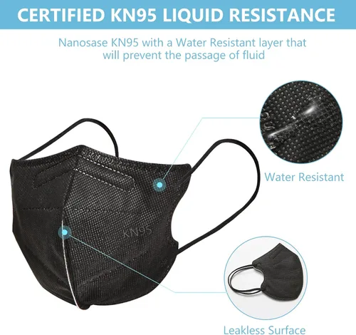 Vista 5 de Nanosase KN95 - Mascarillas para adultos, 5 capas, envueltas individualmente (10 máscaras negras para adultos)