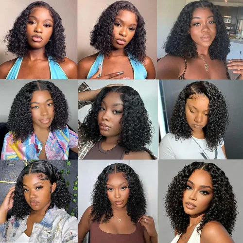Vista 5 de Curly Bob Wig Human Hair 13x4 Hd Lace Front Wigs Human Hair Pre Plucked 10" Lace Frontal Bob Wig, 180 Dentisty, Kinky Curly, Natural Hairline with