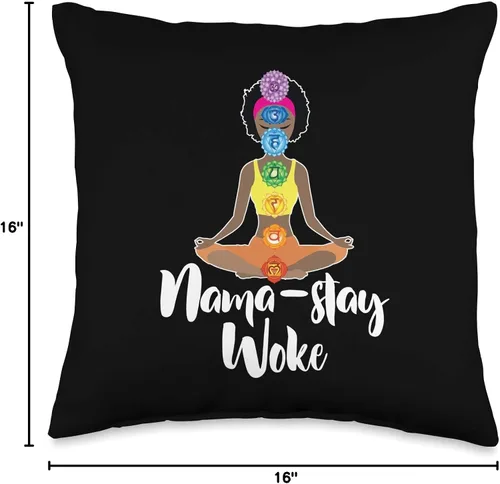 Vista 4 de Namaste Yoga Gifts – Almohada para yoga con diseño de Nama Stay Woke DressedForDuty Nama Stay Woke – Black Afro Girl Chakra, Namaste Yoga Throw