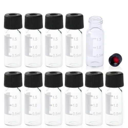 Vista 8 de ALWSCI Vial de HPLC de 0.31 fl oz y 0.315 pulgadas, vial de muestras de borosilicato con graduación, vial roscado de rosca tipo 8-425, tapón