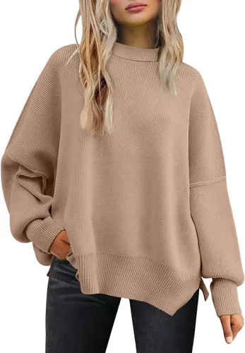 Vista 19 de Lillusory - Suéter extragrande con mangas de murciélago y cuello redondo para mujer, prenda moderna de otoño de tejido de punto sin botones