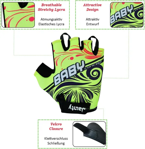 Vista 2 de Guantes de ciclismo para niños con relleno de gel que absorbe los golpes, guantes de ciclismo antideslizantes de medio dedo para niños y niñas