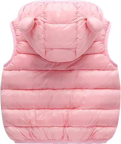 Vista 10 de Chaleco sin mangas de invierno para bebé, con cremallera sólida, con capucha y orejas de oso, chaqueta para niños y niñas