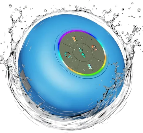 Vista 13 de Altavoz de ducha Bluetooth con LED – Altavoz mini inalámbrico portátil con micrófono y ventosa, resistente al agua IPX4 para ducha, viaje, piscina