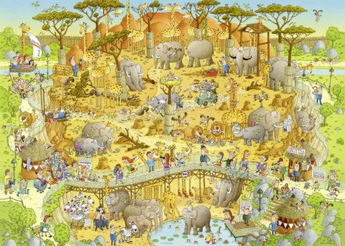 Vista 3 de Heye African Habitat - Rompecabezas de 1000 piezas del zoológico de Marino Degano Funky