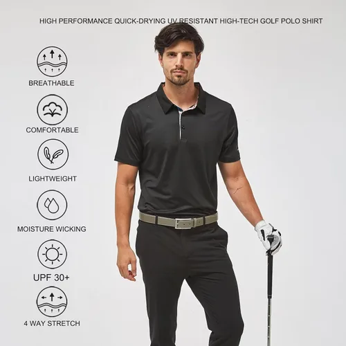 Vista 4 de Mens Polo Shirts Short Sleeve Dry Fit Moisture Wicking Performance Casual Solid Polo Golf Shirt for Men