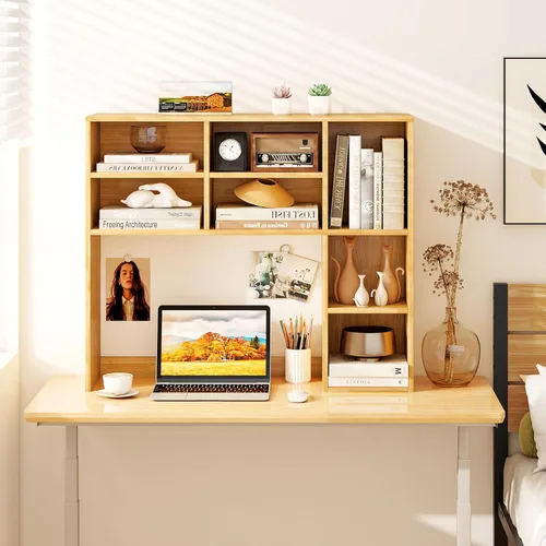 Vista 27 de Estantería de escritorio, 2 niveles, organizador de escritorio de oficina con 4 estantes, estante de almacenamiento de madera de 37 pulgadas