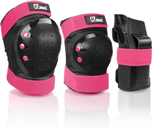 Vista 12 de JBM Rodilleras para adultos y niños, coderas y muñequeras para patinaje en línea, patinaje, patinaje Negro