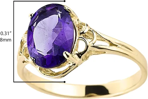 Vista 3 de Anillo de oro amarillo macizo de 10 quilates con piedra de nacimiento de febrero de amatista auténtica