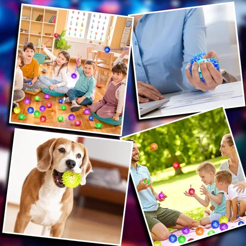 Vista 7 de SHQDD 24 bolas de luz, bolas antiestrés, bolas inflables para niños, bola chirriante intermitente de 6 colores, juguetes iluminados de 2.2 pulgadas