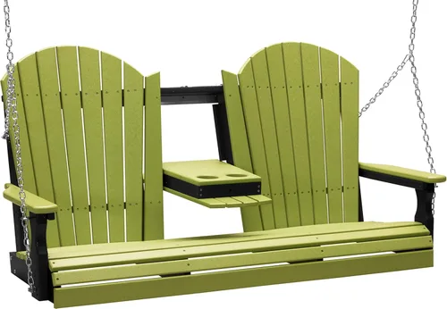 Vista 11 de LuxCraft Adirondack - Columpio colgante para porche delantero de 5 pies con consola abatible, asientos hasta 3, banco de columpio de patio al aire