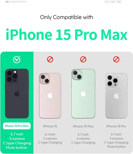 Vista 2 de GOOSPERY Crystal Shield - Funda compatible con iPhone 15 Pro Max, tecnología a prueba de golpes, antiamarilleo, protección de borde elevado