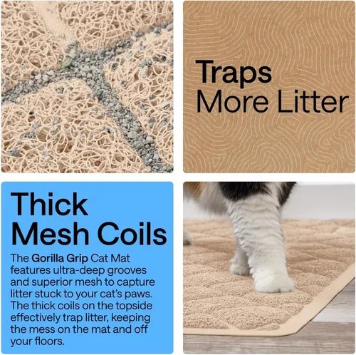 Vista 3 de GORILLA GRIP Tapete para caja de arena para gatos, resistente al agua, respaldo texturizado, fácil de limpiar, menos residuos y suelos limpios, 17 x