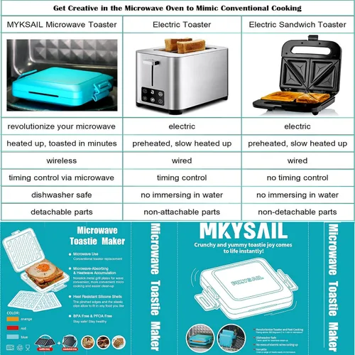 Vista 7 de MKYSAIL Tostador, Tostador de Microondas, Fabricante de Sándwiches, Fabricante de Panini, Apto para Lavavajillas, SIN Electricidad, Inalámbrico