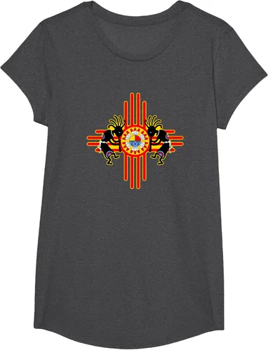 Vista 72 de Native American Kokopelli Kachina Zia Symbol 2 - Camiseta divertida para fanáticos, Negro