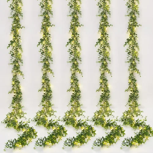 Vista 14 de Dolicer Guirnalda de eucalipto, paquete de 2 unidades, vegetación sintética de 12 pies, guirnaldas colgantes falsas para telón de fondo de boda