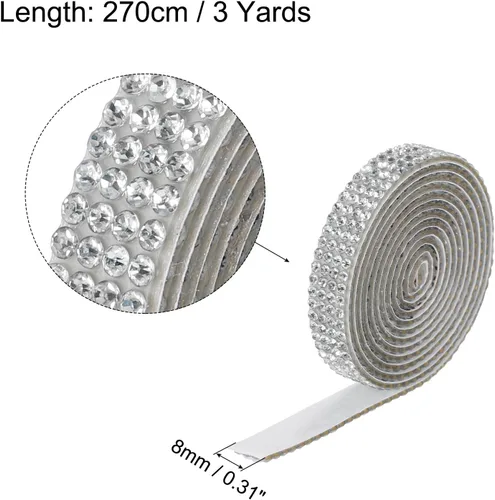 Vista 2 de MECCANIXITY 3 rollos de cinta de diamantes de imitación autoadhesiva de 3 yardas y 0.315 in para proyectos de artes y manualidades, pasteles