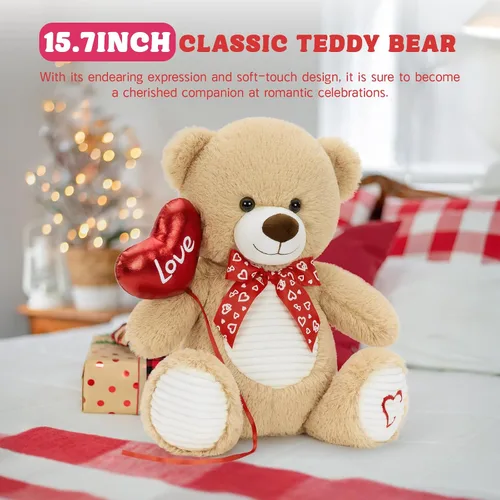 Vista 5 de BENINY Oso de peluche de 15 pulgadas para el día de San Valentín, peluche con globo y bordado de amor, regalo perfecto para parejas