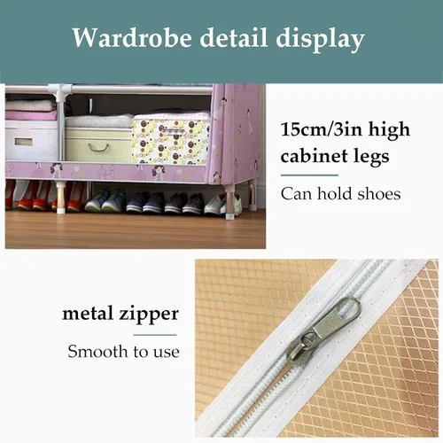 Vista 6 de large closets Portable Wardrobe Closet Thick Metal Frame Closets for Bedroom Cloth Wardrobe Closet for Bedroom Hanging Clothes Closet Space-saving