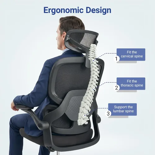Vista 4 de HYLONE Silla de oficina ergonómica con asiento y respaldo de malla completa, silla de escritorio de malla con respaldo alto con base de aluminio