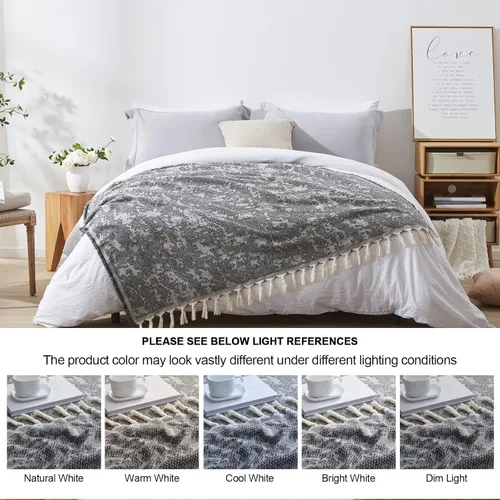 Vista 8 de Manta de lana con flecos, lavable a máquina, acogedora manta suave para sofá, cama, sofá, manta de campamento para supervivencia, emergencia, manta