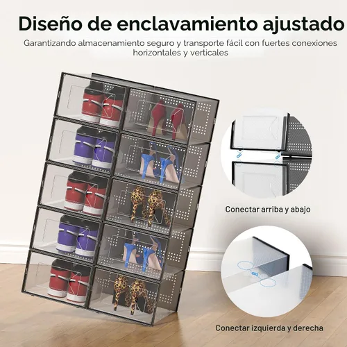 Vista 4 de Foluck Caja de almacenamiento para zapatos extra grande, paquete de 15 cajas de plástico transparente apilables, organizador de zapatos