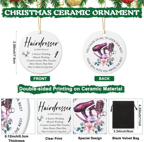Vista 2 de Patelai Adorno de Peluquero de Navidad de Cerámica Colgante Regalo para Estilista de Cabello Adorno de Placa de Peluquero Recuerdo Navideño