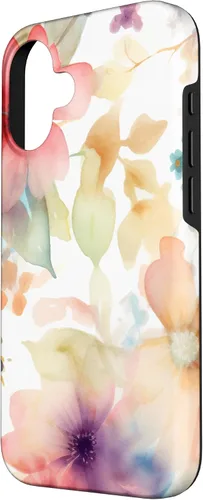 Vista 2 de iPhone 16 Lindo Pastel Floral Acuarela Rosa Azul Mujeres Patrón de Flores Caso